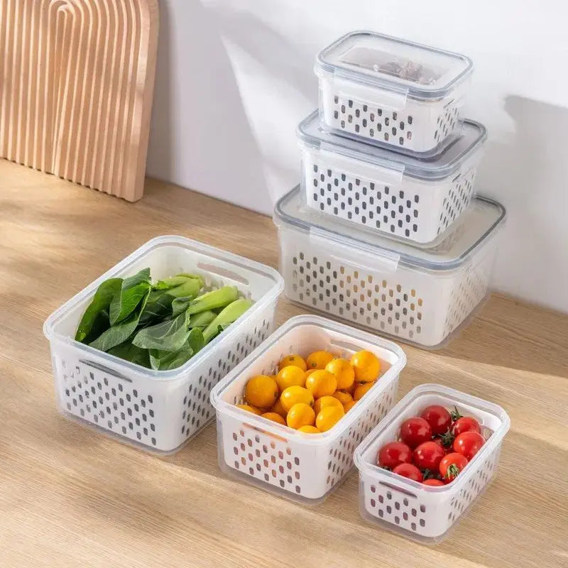 Household transparent plastic food storage box-Including drain basket