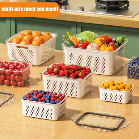 Household transparent plastic food storage box-Including drain basket