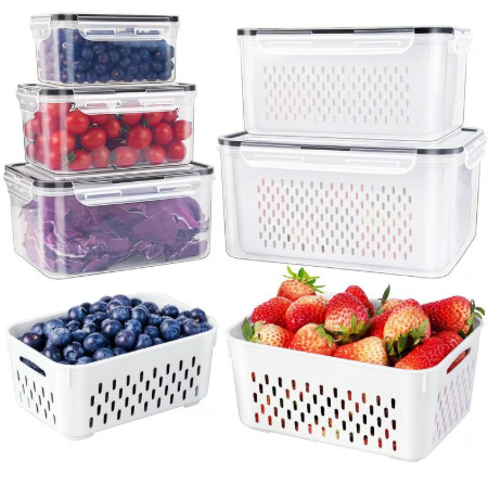 Household transparent plastic food storage box-Including drain basket
