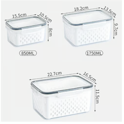 Household transparent plastic food storage box-Including drain basket