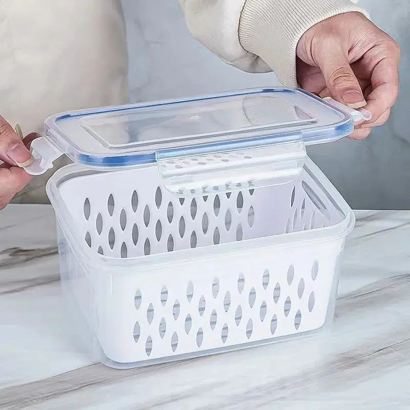 Household transparent plastic food storage box-Including drain basket