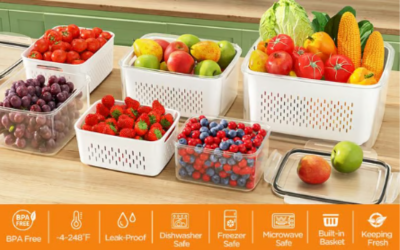 Household transparent plastic food storage box-Including drain basket