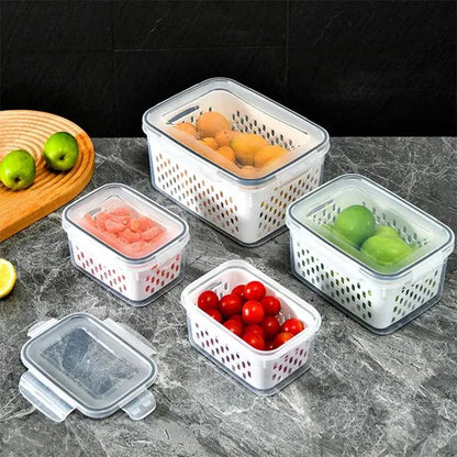 Household transparent plastic food storage box-Including drain basket