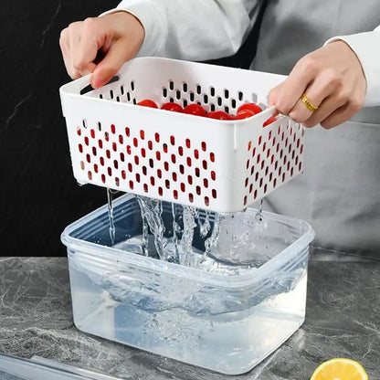 Household transparent plastic food storage box-Including drain basket