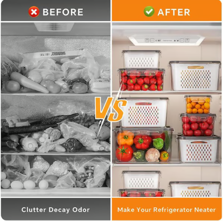 Household transparent plastic food storage box-Including drain basket
